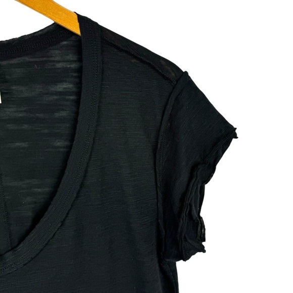 Free People We The Free Sundance Tee Top Black Slouchy V Neck Distressed Size XS - Picture 5 of 13